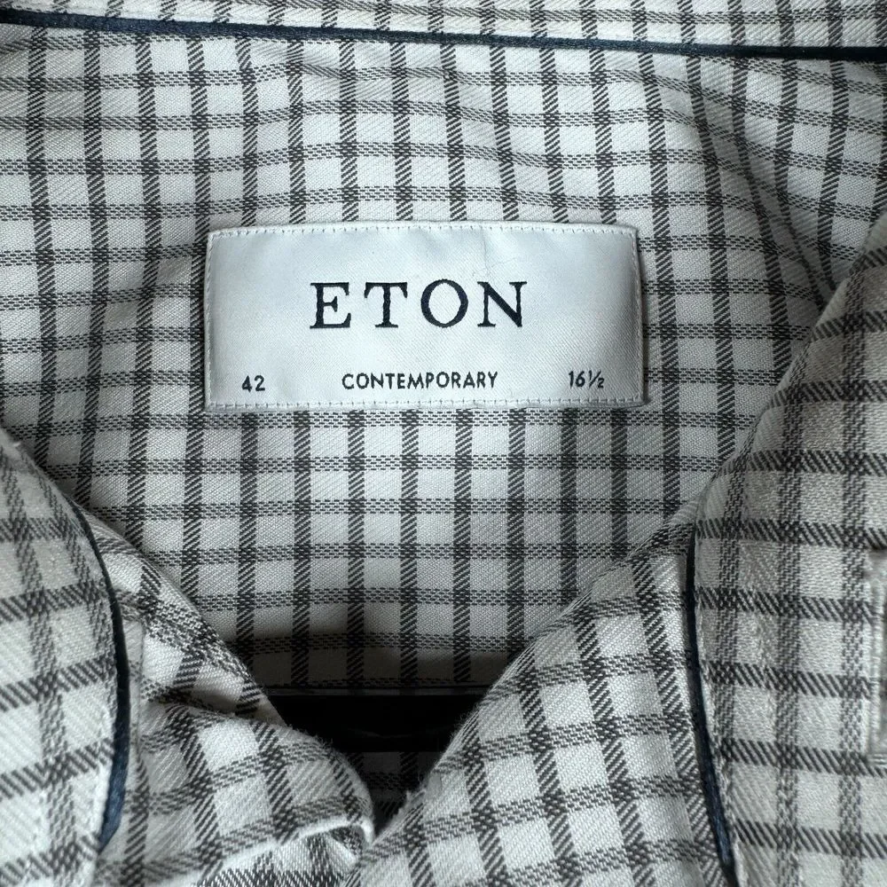 Eton Shirt Men 16.5/42 White Check‎ Contemporary Casual Office Classic Button Up - Picture 5 of 14